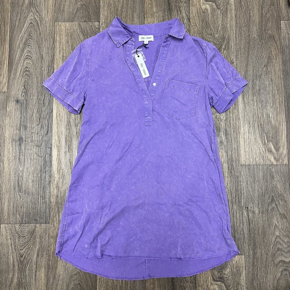Day + moon NWT Shirt Dress Purple With Collar  Size medium